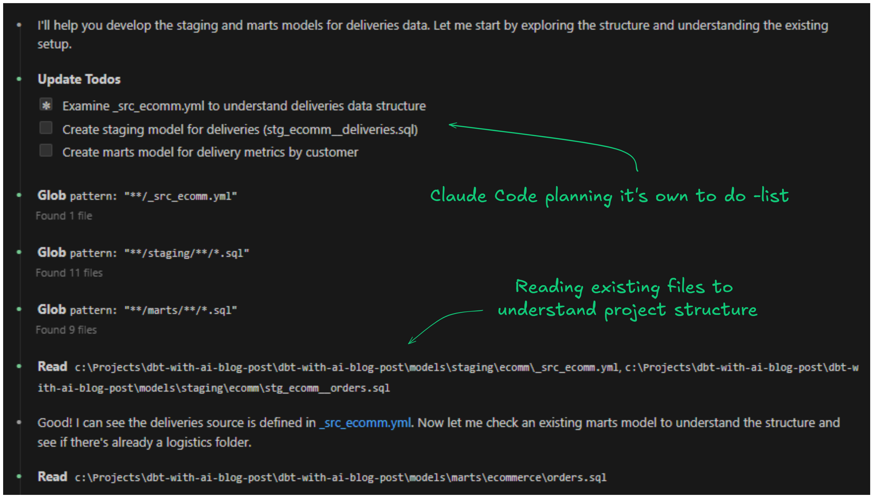 Claude Code planning its work in the terminal