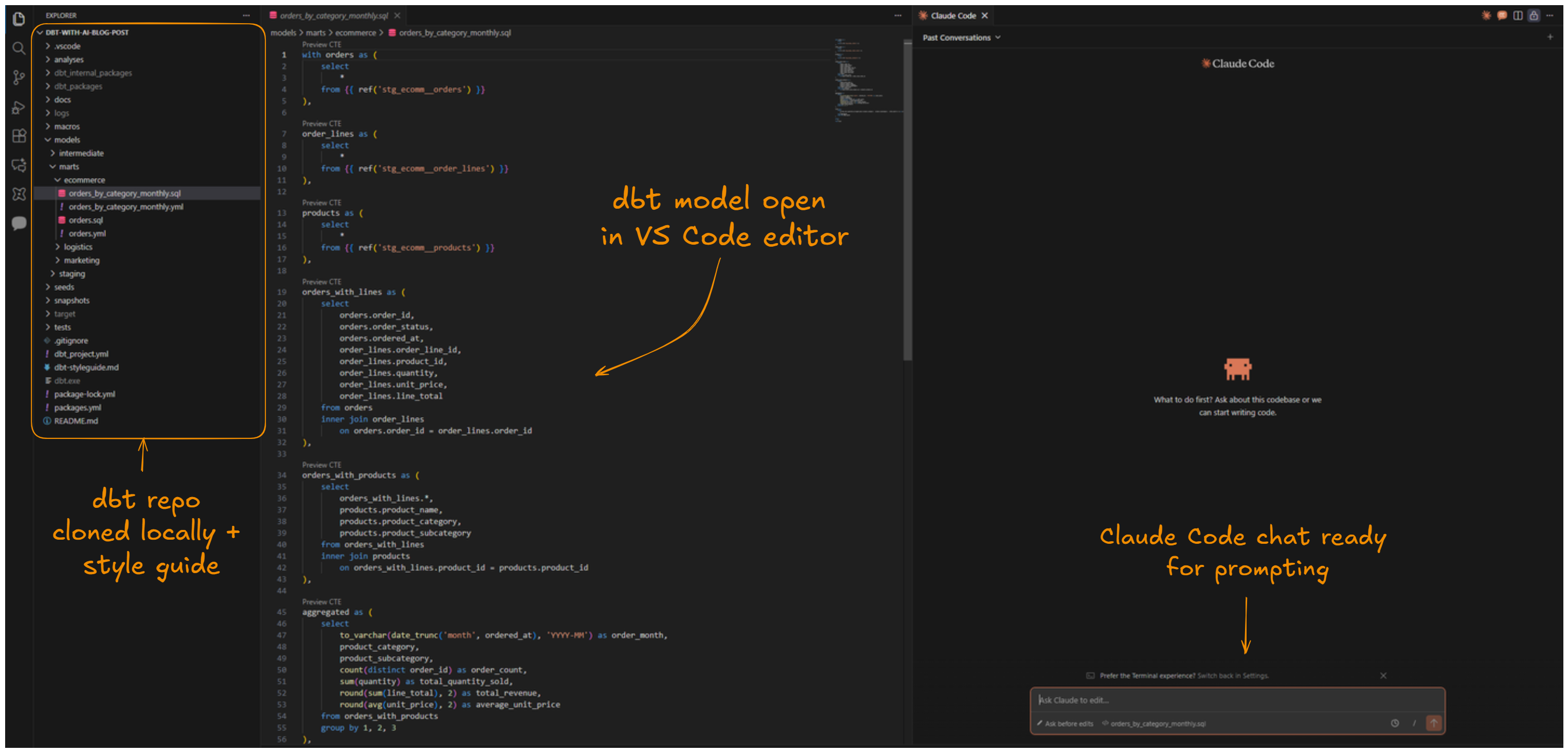 Project setup in the IDE with Claude Code and the style guide file